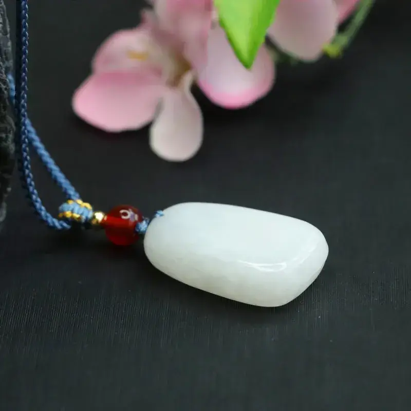 Guan Yu Hetian Jade White Pendant with Red Stone — feature 8
