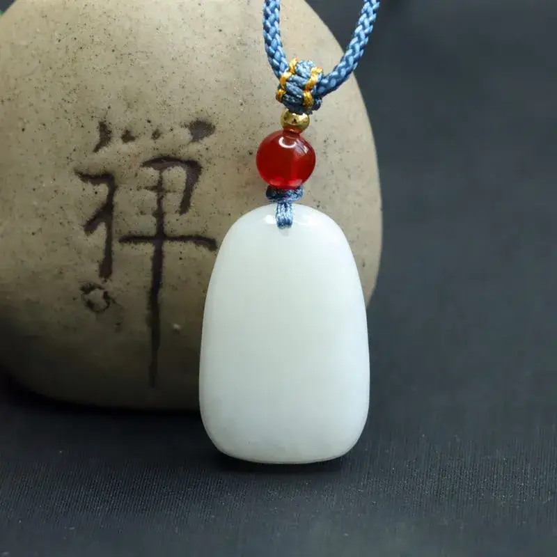 Guan Yu Hetian Jade White Pendant with Red Stone — feature 9