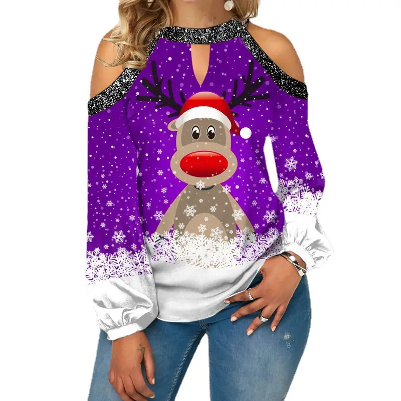 2023 Christmas Tree Print Long Sleeve T-Shirt Green Women - Image 11