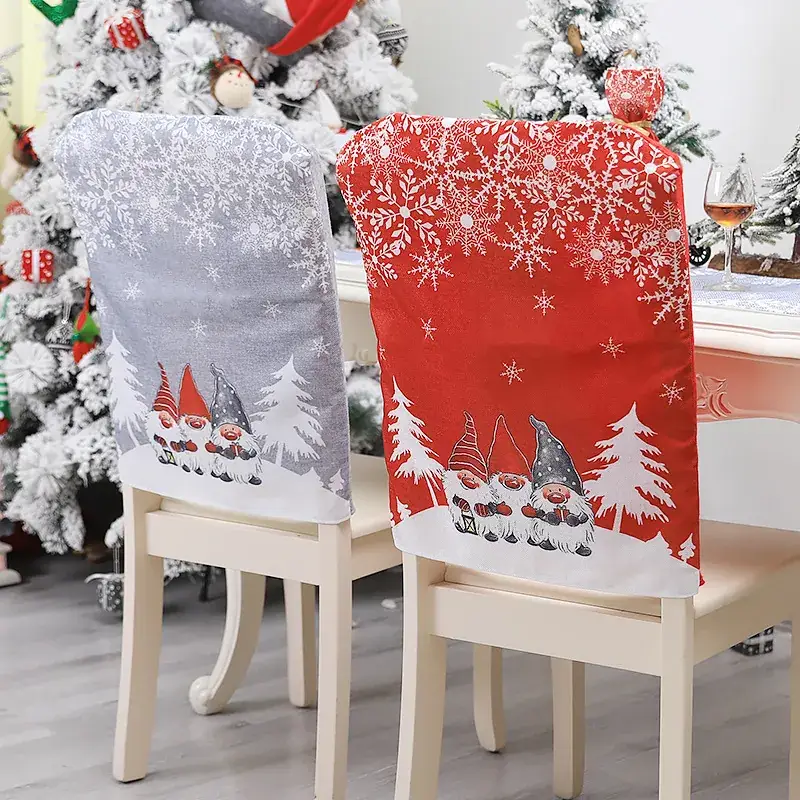 Christmas Table & Chair Covers Red Gray Cartoon Print - Image 5