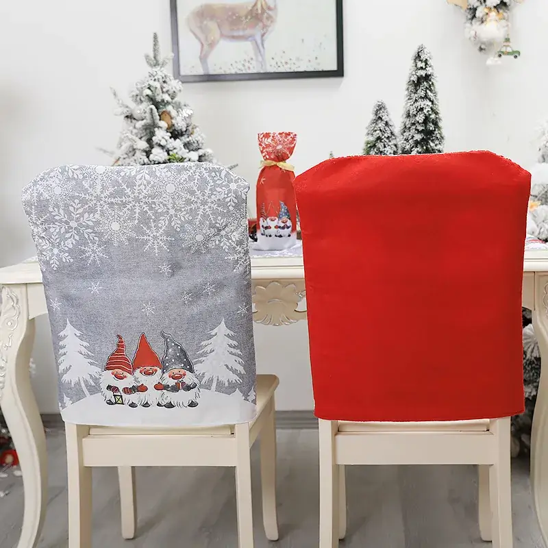 Christmas Table & Chair Covers Red Gray Cartoon Print - Image 6