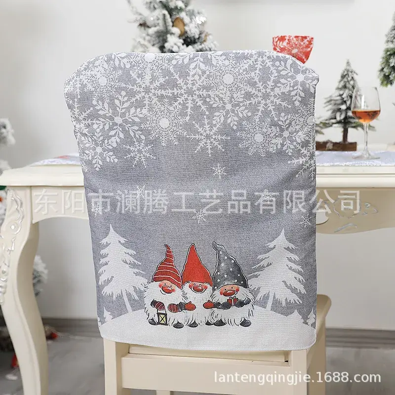 Christmas Table & Chair Covers Red Gray Cartoon Print - Image 2
