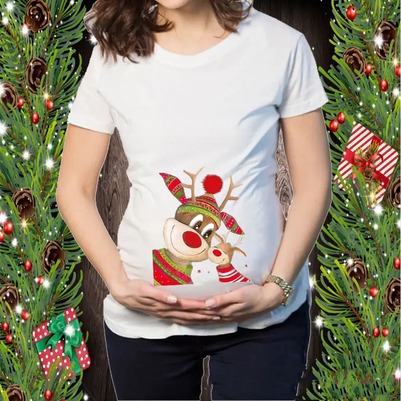 Short Sleeve Christmas Elk Snowman Print T-Shirt - Image 5