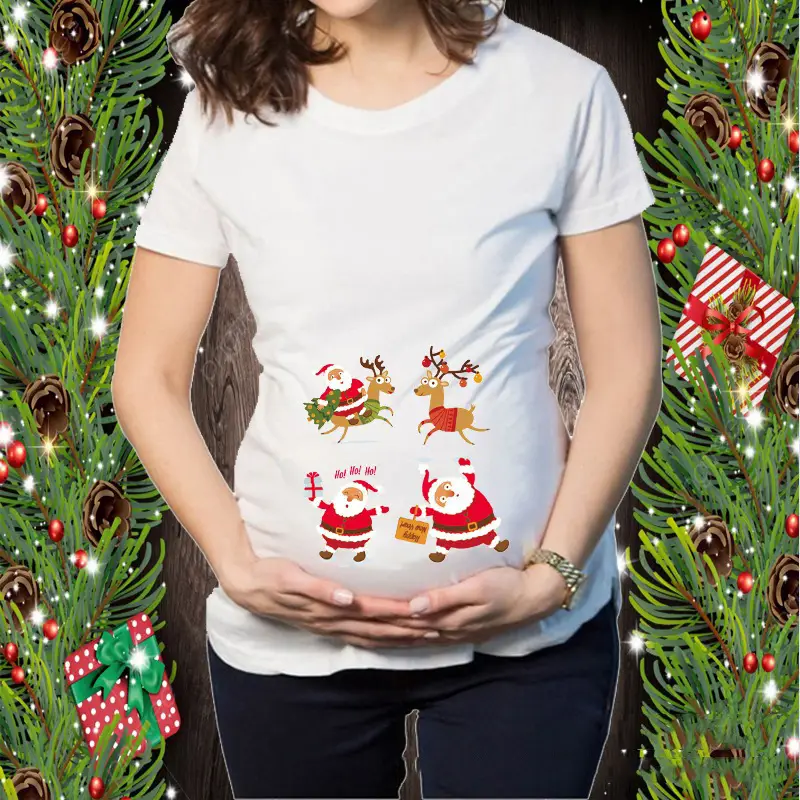 Short Sleeve Christmas Elk Snowman Print T-Shirt - Image 8