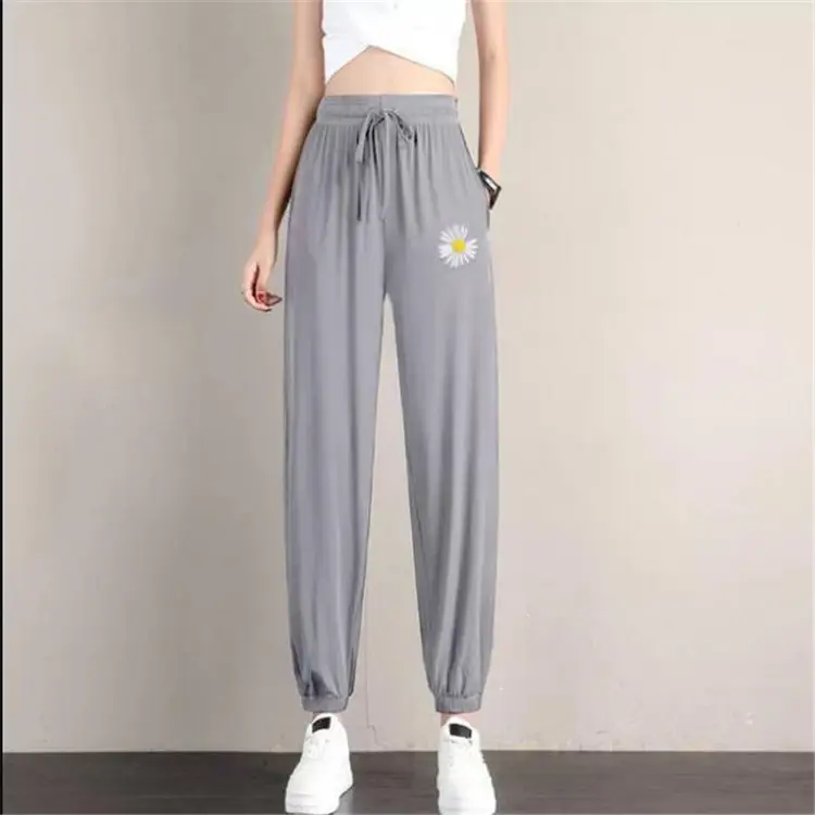 Women's Pink Loose Leg Trousers Ice Silk Casual Pants - Image 3