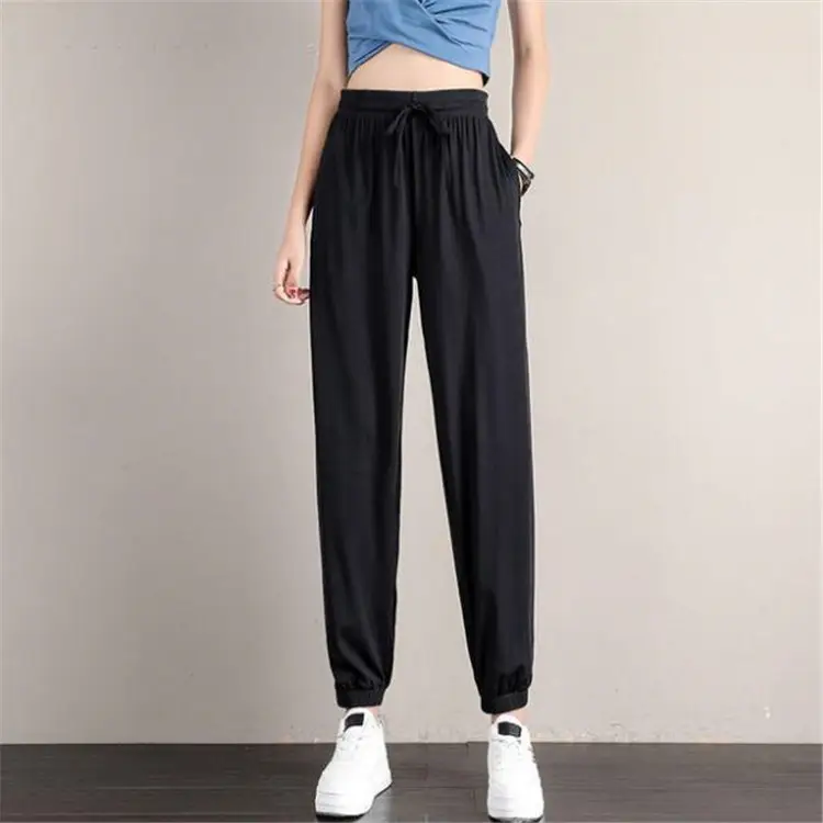 Women's Pink Loose Leg Trousers Ice Silk Casual Pants - Image 4