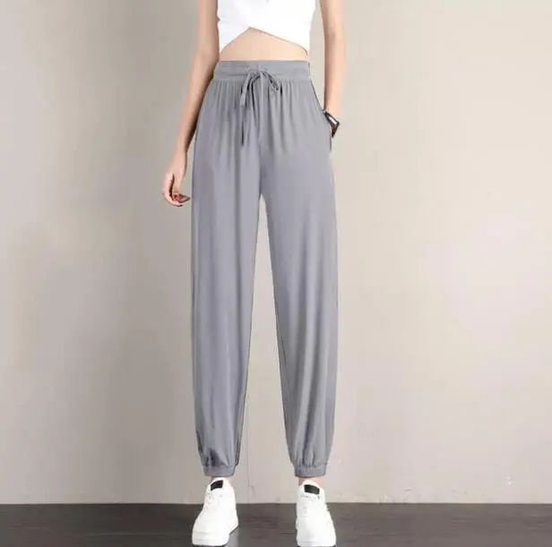 Women's Pink Loose Leg Trousers Ice Silk Casual Pants - Image 6