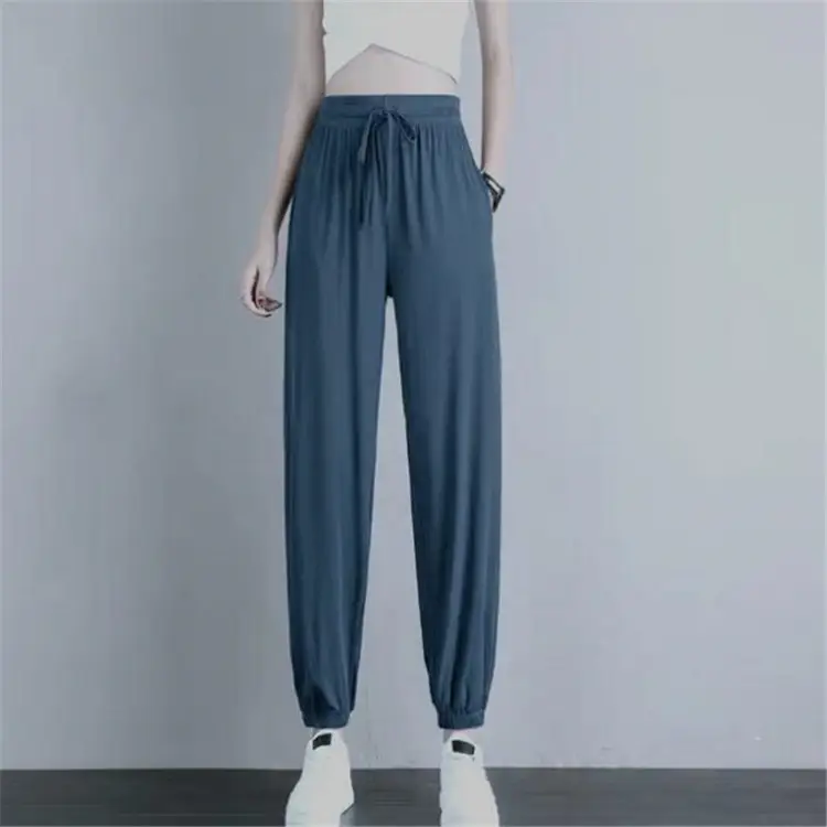 Women's Pink Loose Leg Trousers Ice Silk Casual Pants - Image 7