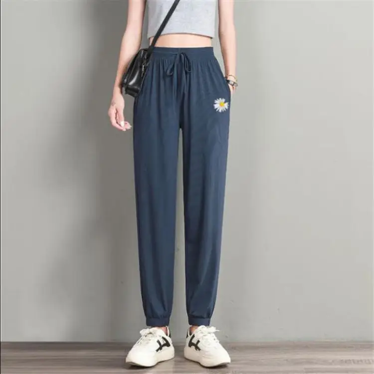 Women's Pink Loose Leg Trousers Ice Silk Casual Pants - Image 8