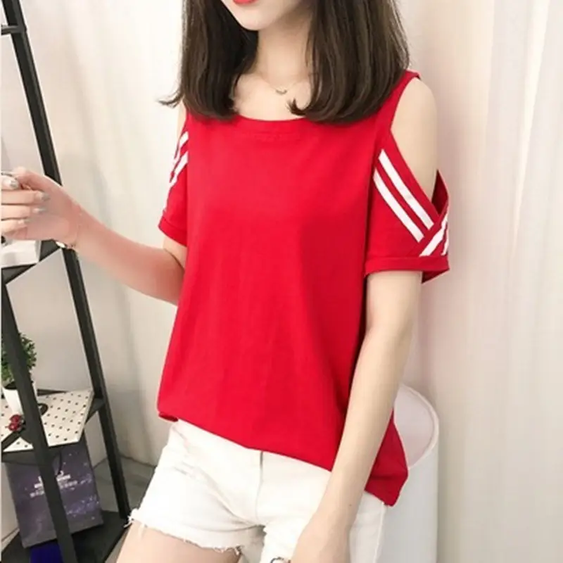 Women's Red Off-Shoulder Slim Fit T-Shirt 2026 - Image 6