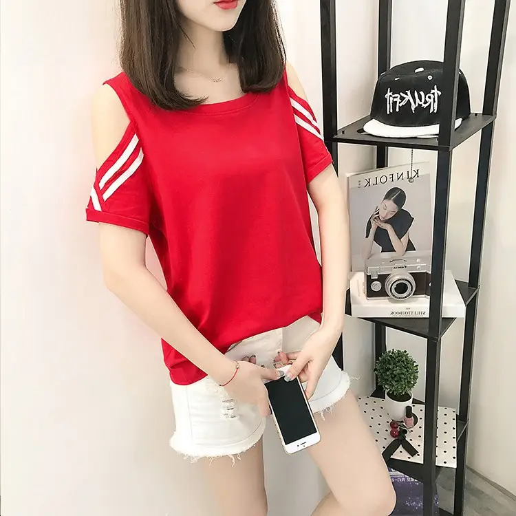 Women's Red Off-Shoulder Slim Fit T-Shirt 2026 — feature 15