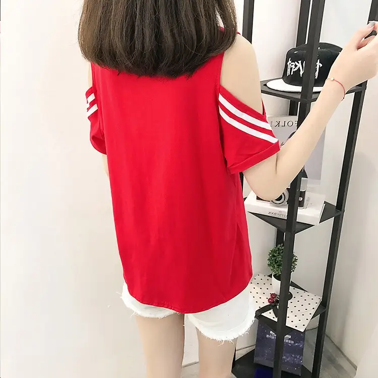 Women's Red Off-Shoulder Slim Fit T-Shirt 2026 — feature 16