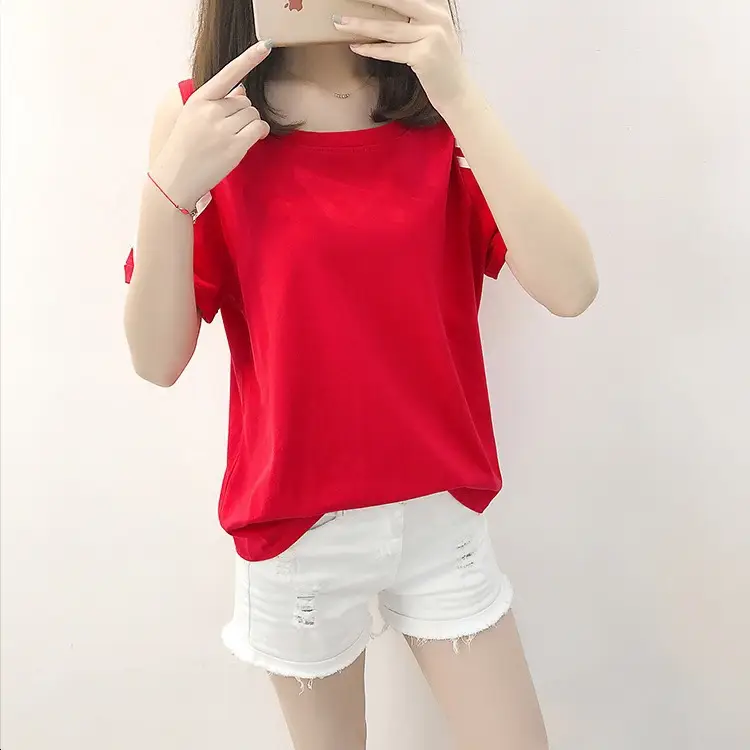 Women's Red Off-Shoulder Slim Fit T-Shirt 2026 — feature 18