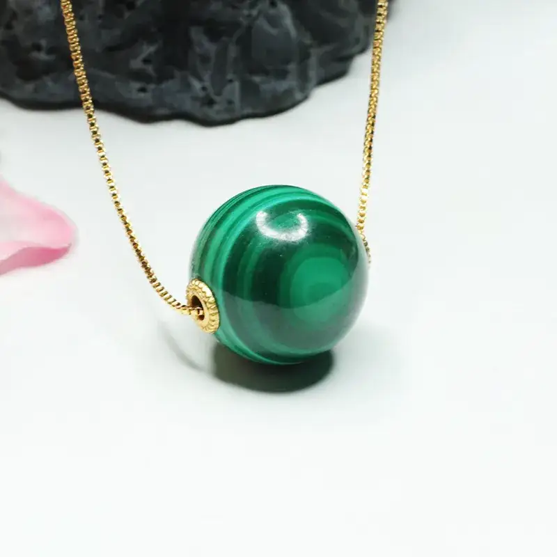 Peacock Stone Round Bead Necklace Green Crystal Jewelry - Image 2