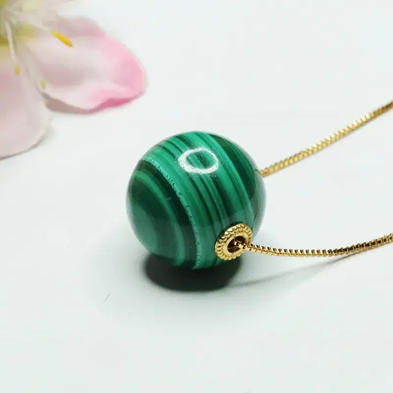 Peacock Stone Round Bead Necklace Green Crystal Jewelry - Image 4