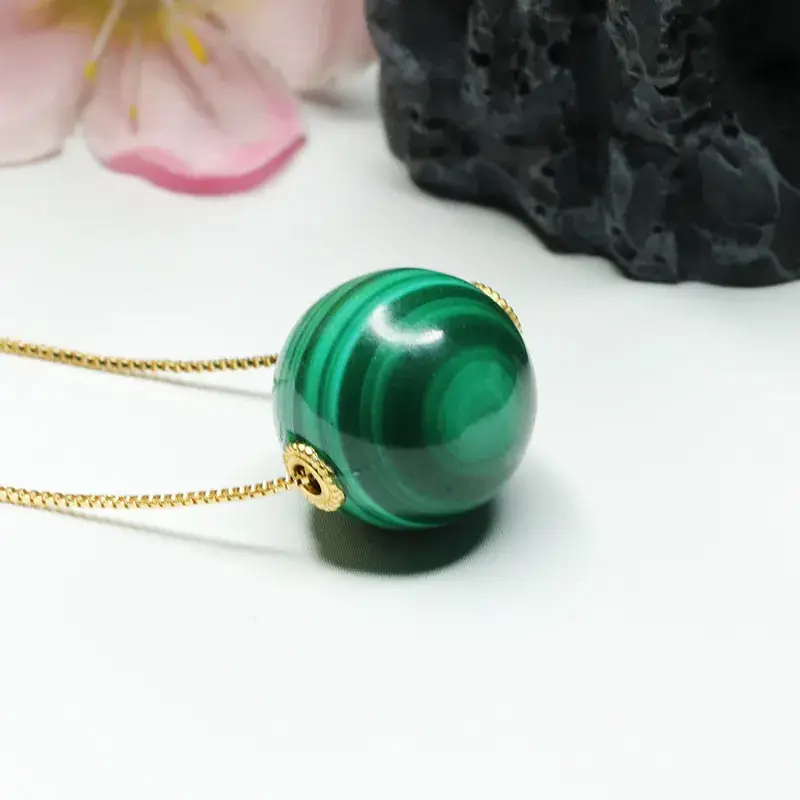 Peacock Stone Round Bead Necklace Green Crystal Jewelry - Image 5