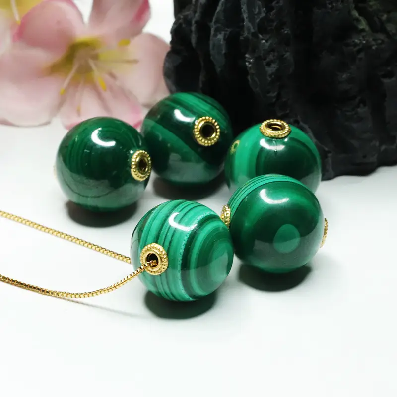 Peacock Stone Round Bead Necklace Green Crystal Jewelry — feature 12