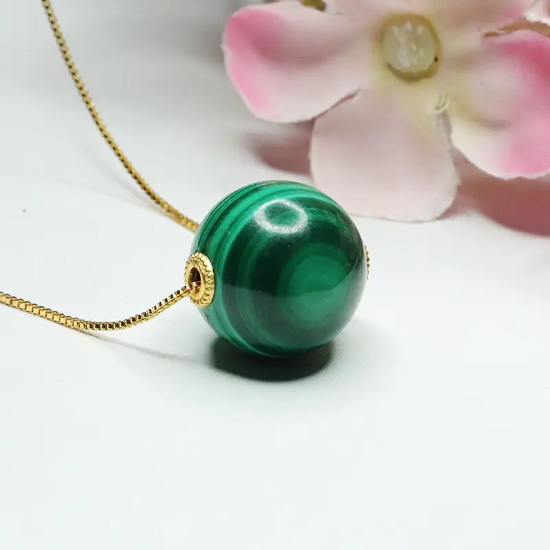 Peacock Stone Round Bead Necklace Green Crystal Jewelry — feature 13
