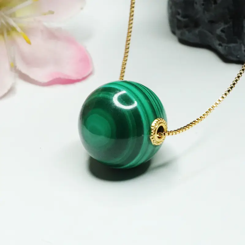 Peacock Stone Round Bead Necklace Green Crystal Jewelry — feature 7