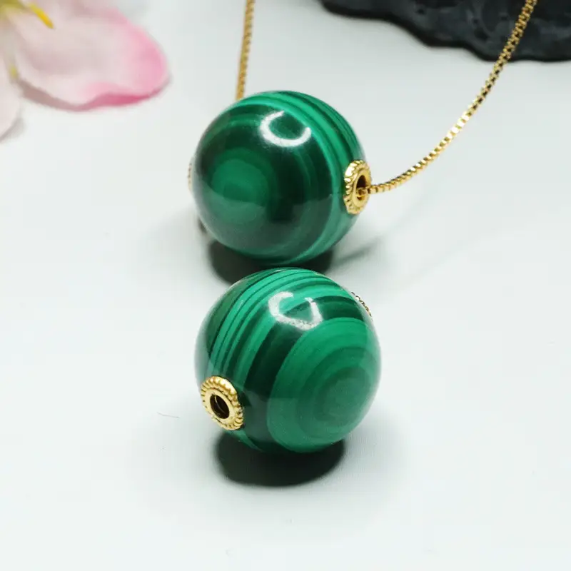 Peacock Stone Round Bead Necklace Green Crystal Jewelry — feature 8