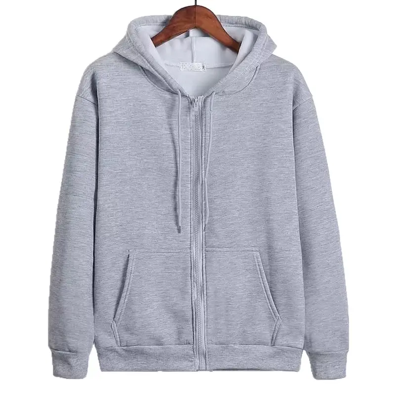 Women Grey Zipper Hooded Jacket Fleece Lined Loose Fit - Image 7