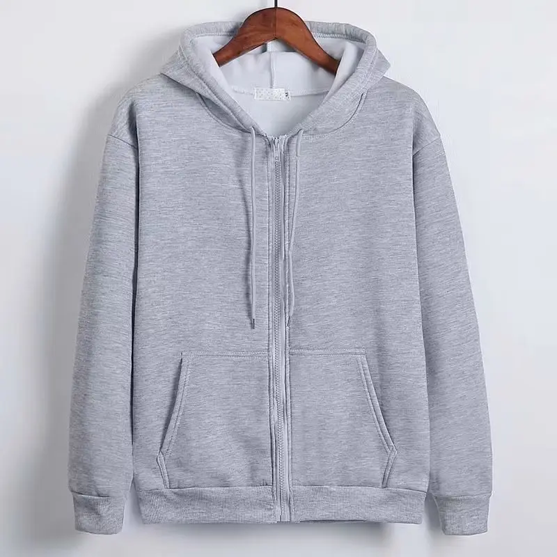 Women Grey Zipper Hooded Jacket Fleece Lined Loose Fit — feature 4