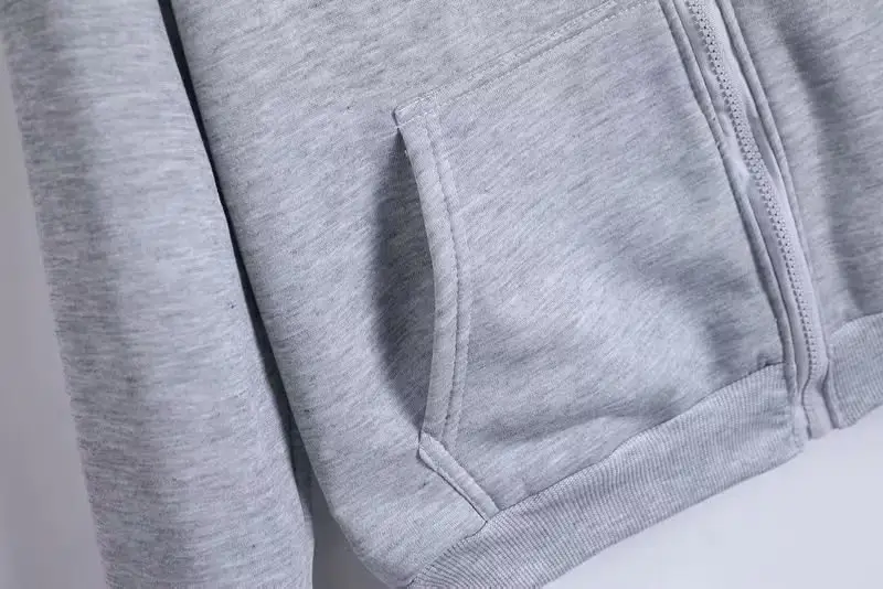 Women Grey Zipper Hooded Jacket Fleece Lined Loose Fit — feature 7