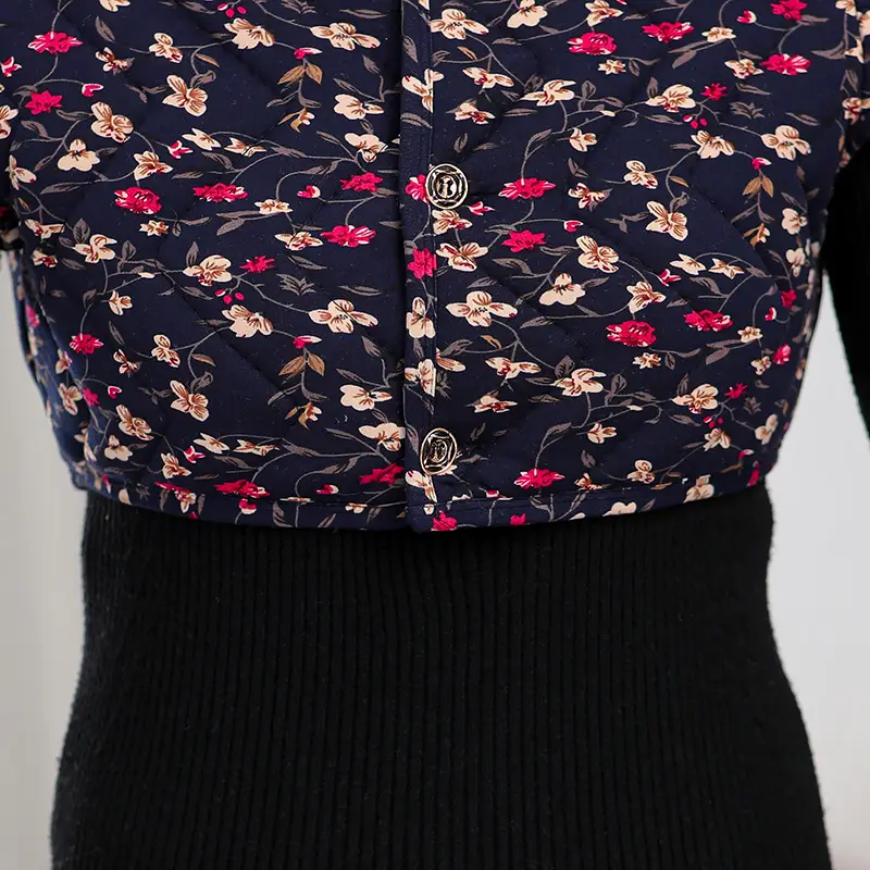 Women Red Floral Warm Shoulder Pad Vest Camel Cotton Winter - Image 13