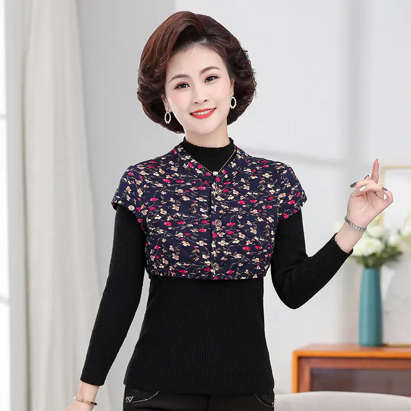 Women Red Floral Warm Shoulder Pad Vest Camel Cotton Winter - Image 2