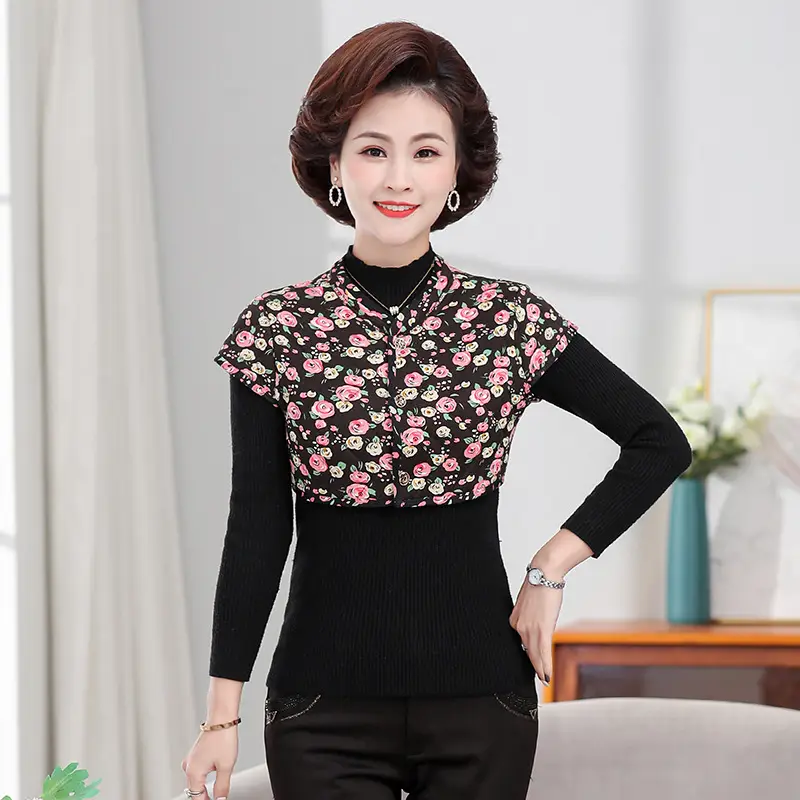 Women Red Floral Warm Shoulder Pad Vest Camel Cotton Winter - Image 3