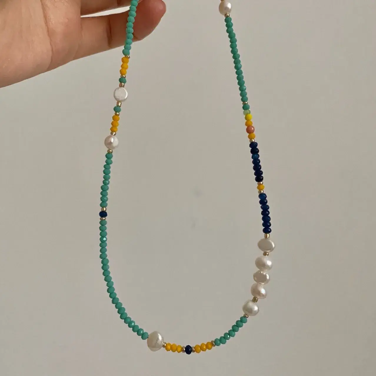 Designer Necklace with Blue & White Beads for Women - Image 5
