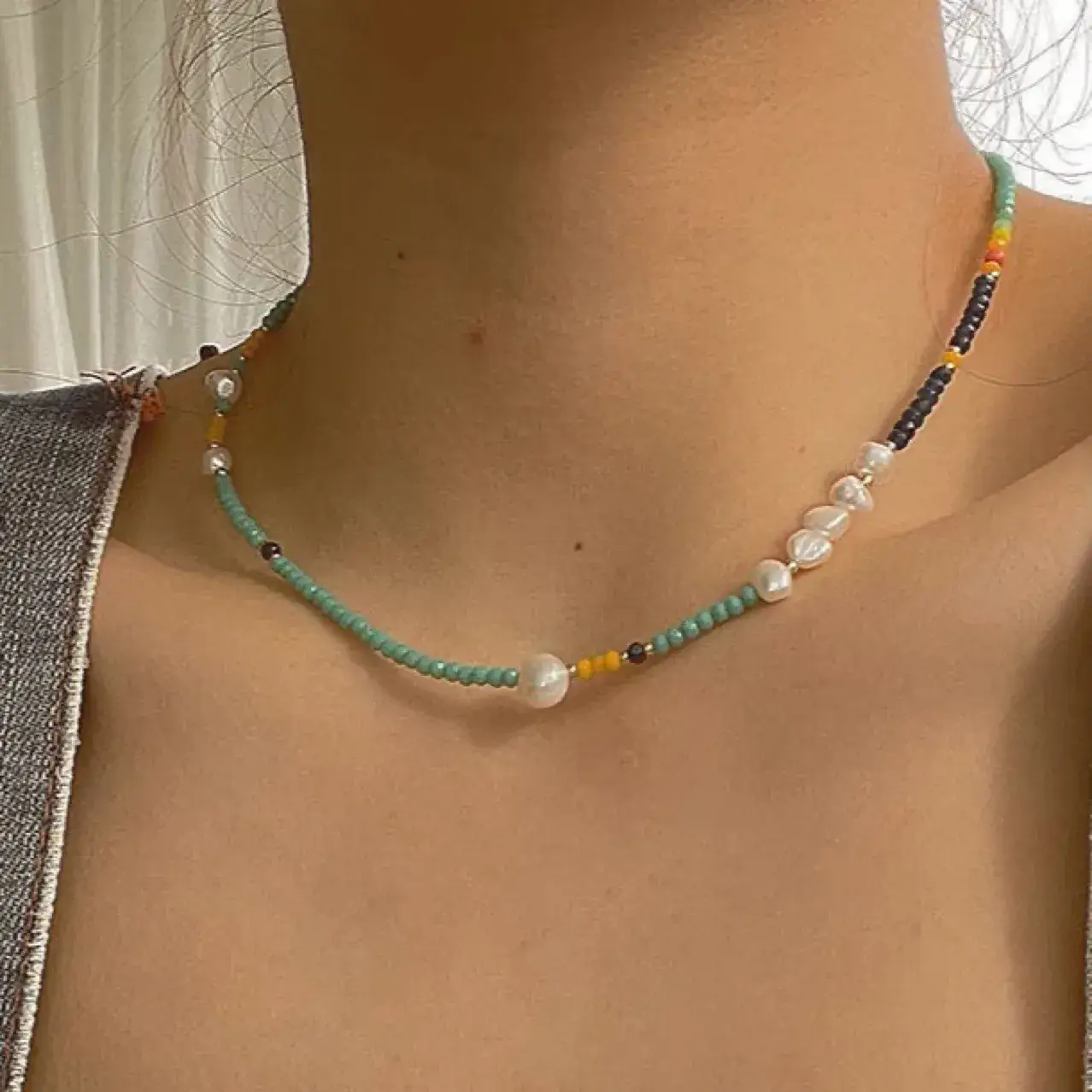 Designer Necklace with Blue & White Beads for Women - Image 8