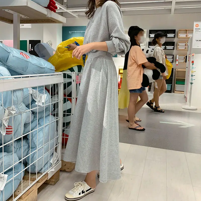 Long Sleeve Draping Dress Women Winter Light Grey - Image 10
