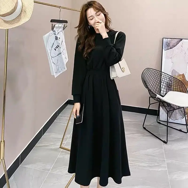 Long Sleeve Draping Dress Women Winter Light Grey - Image 12
