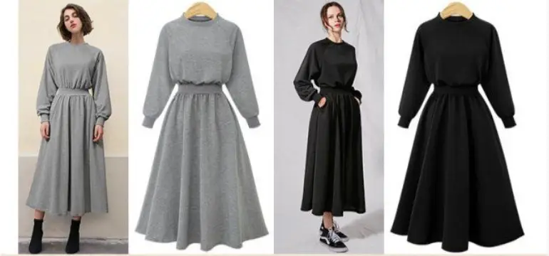 Long Sleeve Draping Dress Women Winter Light Grey — feature 3