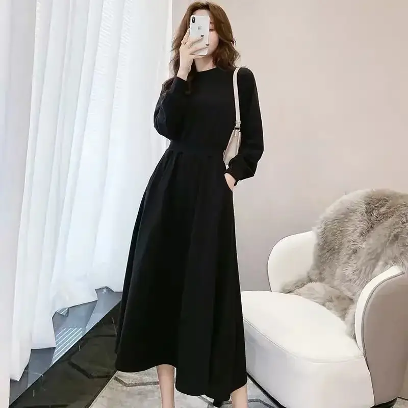 Long Sleeve Draping Dress Women Winter Light Grey - Image 5