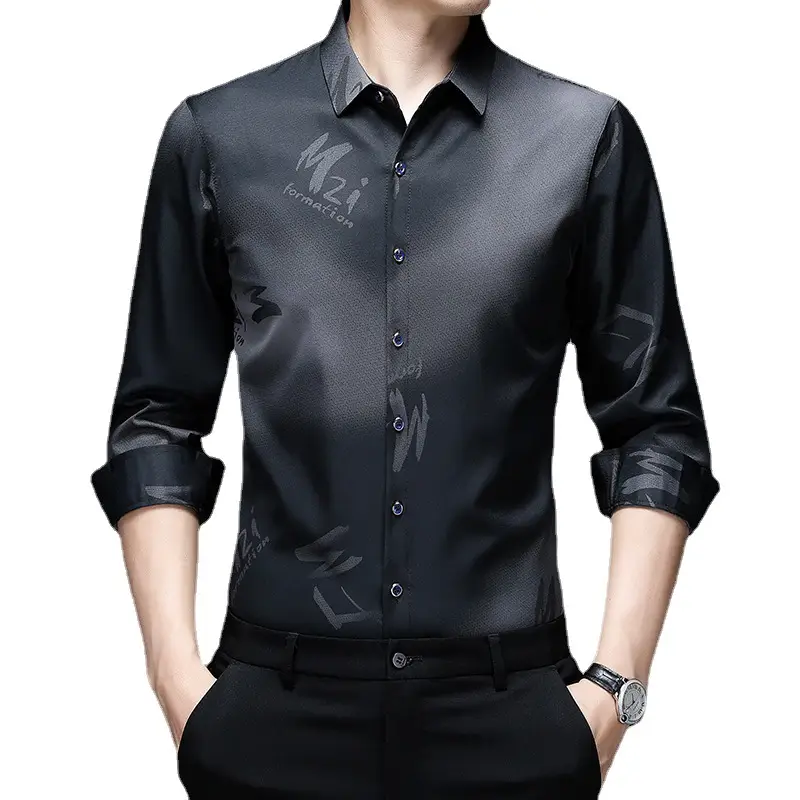 Men's Blue Printed Long Sleeve Shirt Medium - Image 10