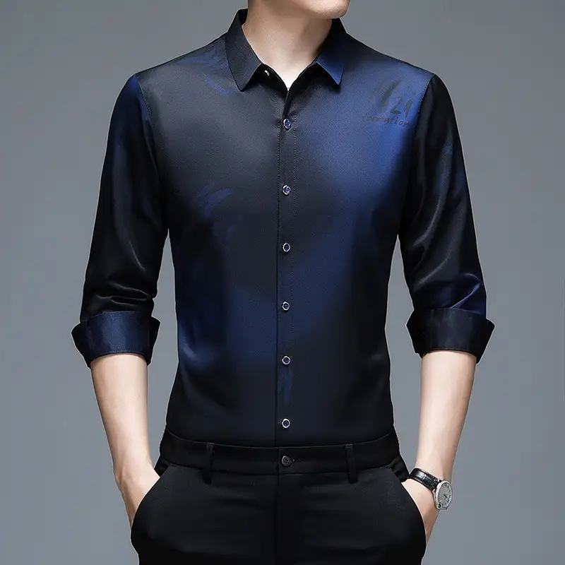 Men's Blue Printed Long Sleeve Shirt Medium - Image 4