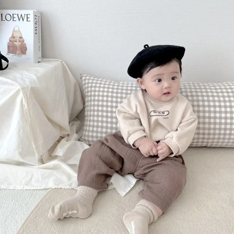 Baby Cotton Pants Beige Korean Style Casual Set - Image 11