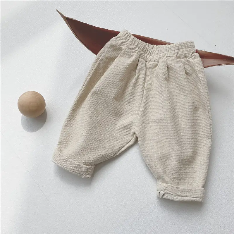 Baby Cotton Pants Beige Korean Style Casual Set - Image 2