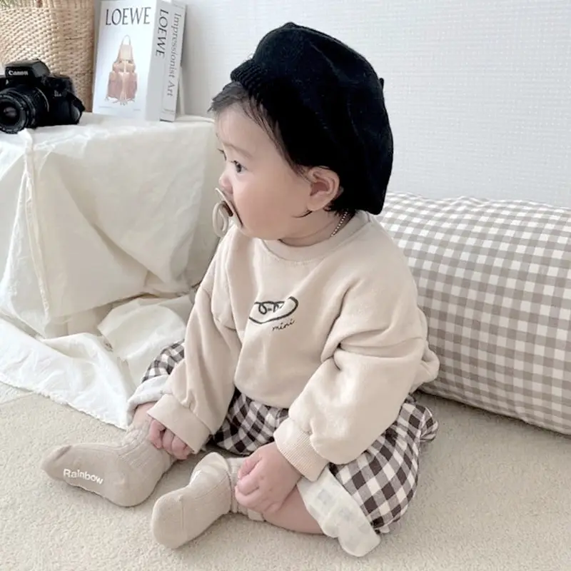 Baby Cotton Pants Beige Korean Style Casual Set - Image 6