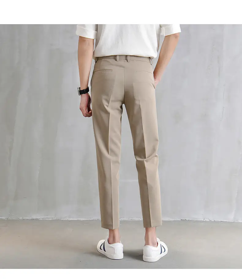 Men Cropped Slim Fit Khaki Skinny Pants Straight Casual — feature 10