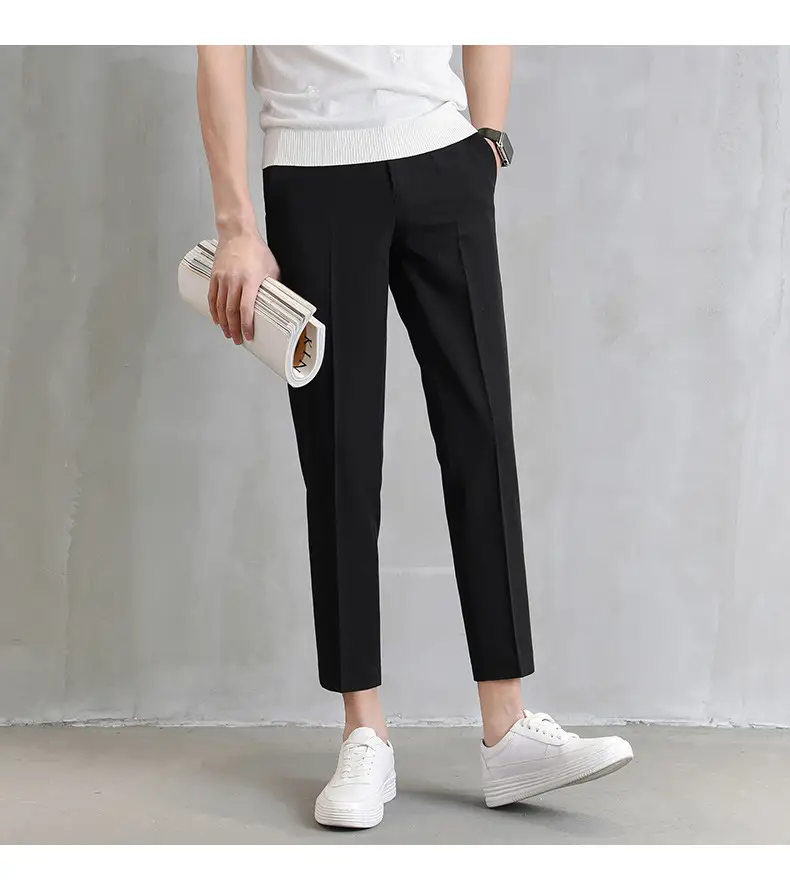 Men Cropped Slim Fit Khaki Skinny Pants Straight Casual — feature 13