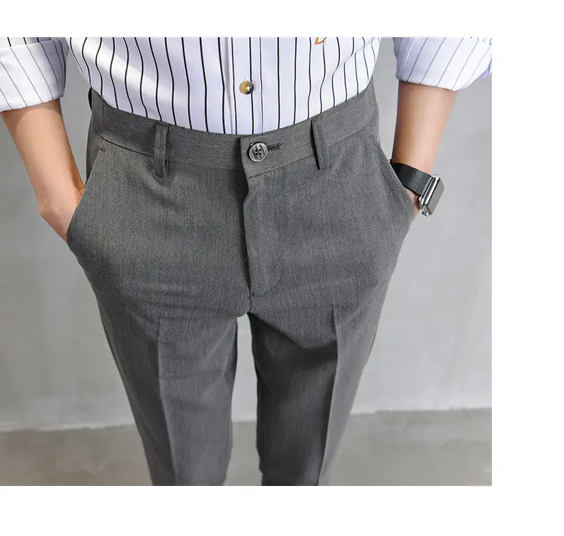 Men Cropped Slim Fit Khaki Skinny Pants Straight Casual — feature 15