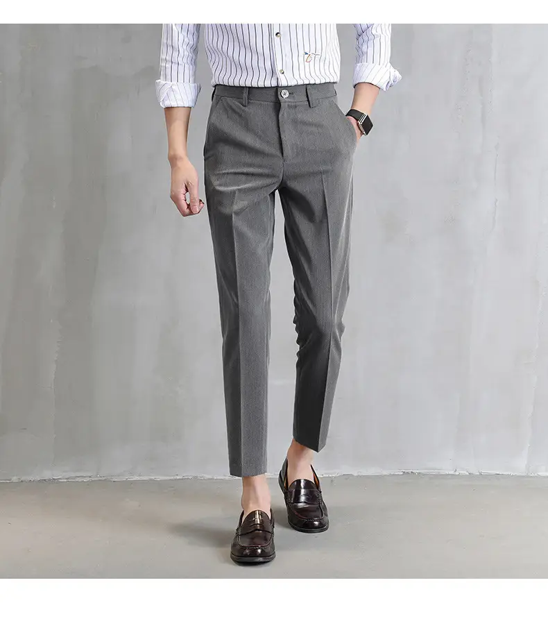 Men Cropped Slim Fit Khaki Skinny Pants Straight Casual — feature 16
