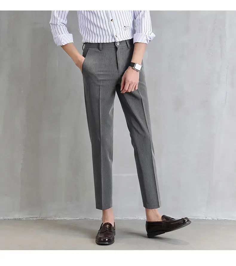 Men Cropped Slim Fit Khaki Skinny Pants Straight Casual — feature 17