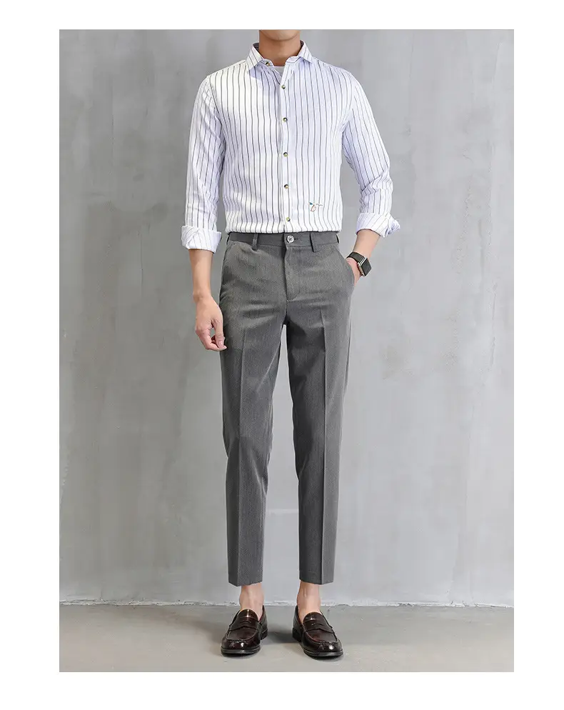 Men Cropped Slim Fit Khaki Skinny Pants Straight Casual — feature 18