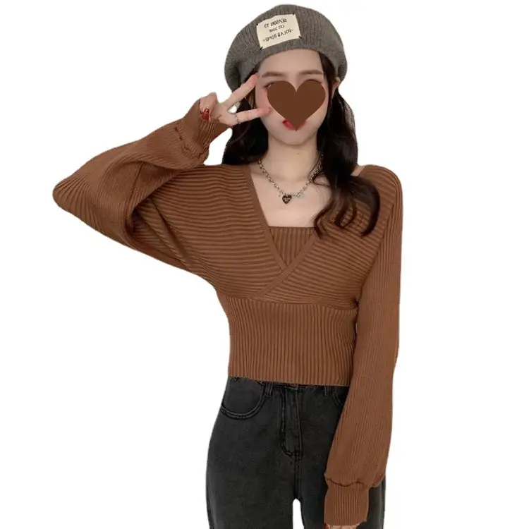 Black French Niche Waist Slimmer Knit Top for Women - Image 7
