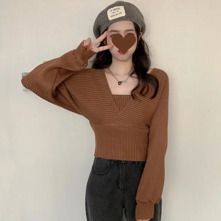 Black French Niche Waist Slimmer Knit Top for Women - Image 5