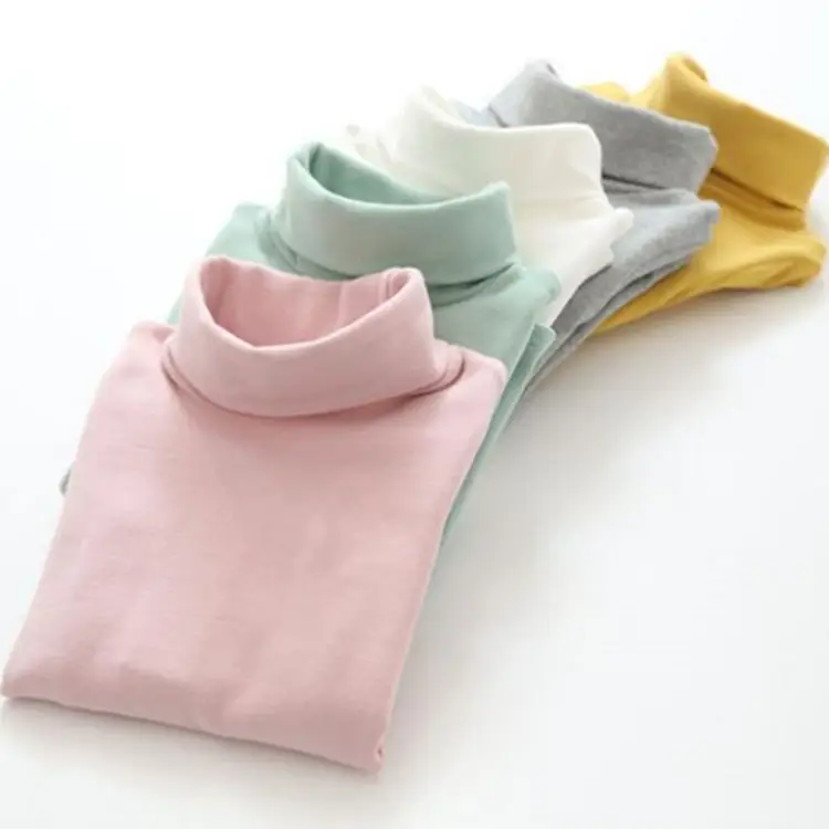 Girls Mid-High Collar Pure Cotton Top Grey - Image 19